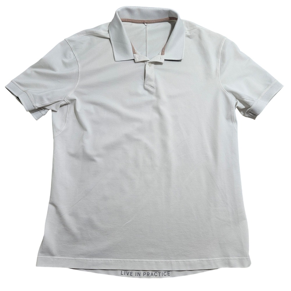 Lululemon Polo Shirt White Short Sleeve Pique Knit Athletic Breathable L